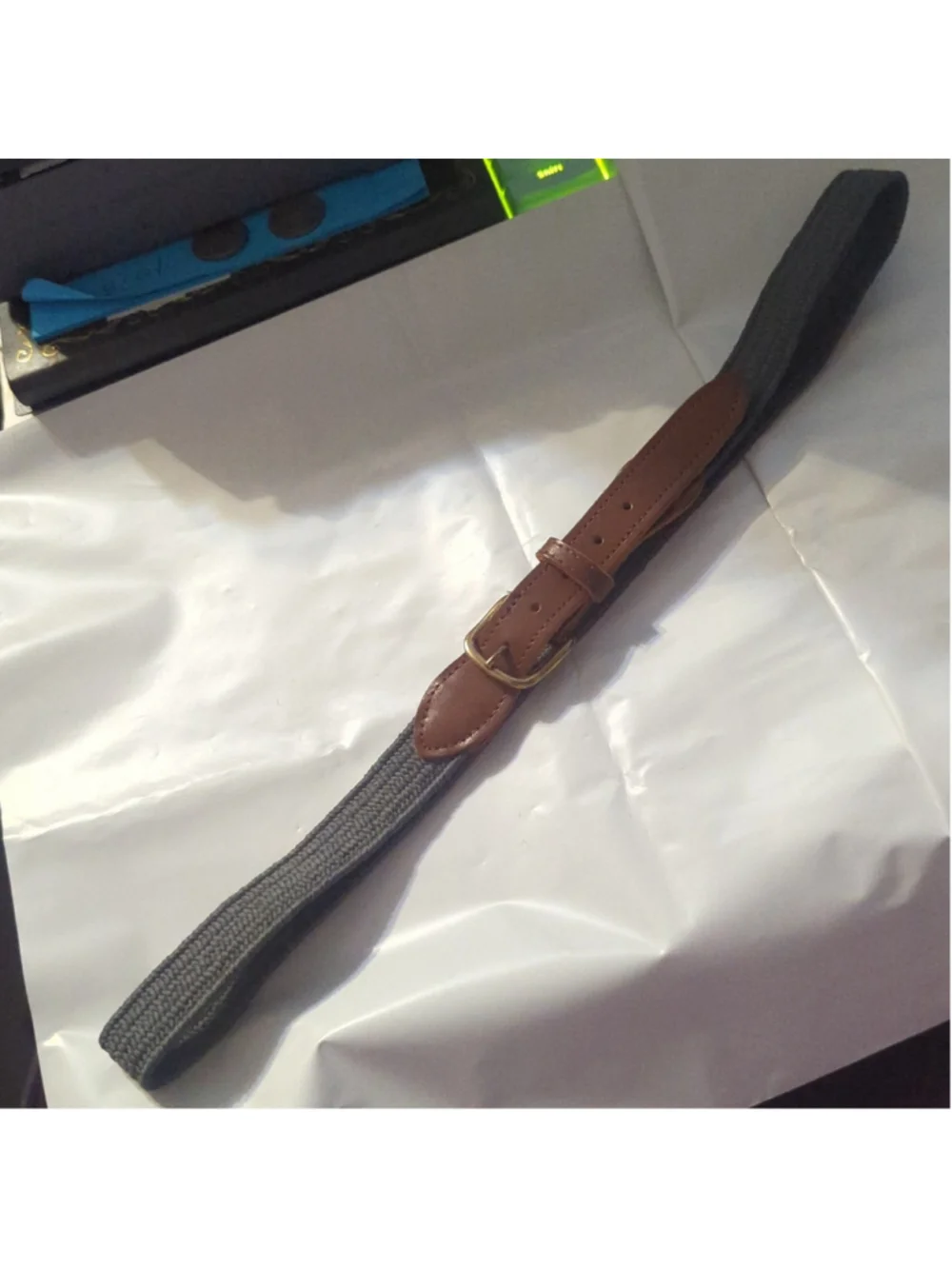 Grey Stretch Canvas with Brown Leather Belt - size 34